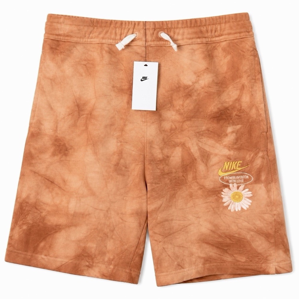 Nike Kids Sportswear Orange Sunflower Tie-dye French Terry Shorts DN3839 NWT